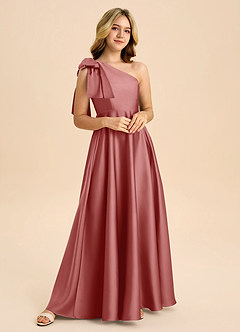 Azazie Penguin Junior Abito A-Line in Raso Elasticizzato Fiocco Rosa Antica image4