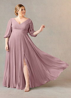 Azazie Zahara Mère de la mariée Robes Robe Trapèze en Mousseline de soie Col V plissé Rose Poussiéreuse image7