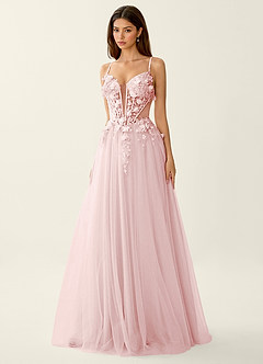 Eulalie Pink 3D Flowers Corset Lace Up Back Prom Dress image5