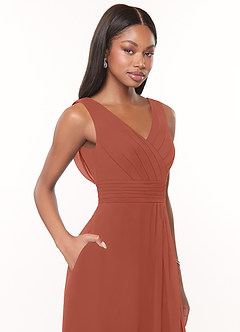 Azazie Karina Bridesmaid Dresses Clay A-Line Pleated Chiffon Dress image5