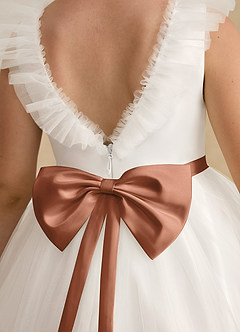 Azazie Amber Flower Girl Dresses Ivory Bronzer A-Line Bow Tulle Dress image5
