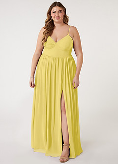 Azazie Zeya Bridesmaid Dresses Canary A-Line V-Neck Pleated Chiffon Dress image6