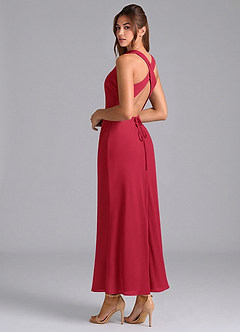 Azazie Evadne Bridesmaid Dresses Scarlet Sheath Pleated Chiffon Dress image2