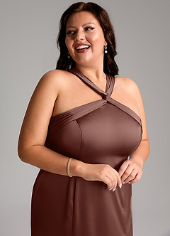 Azazie Rue Bridesmaid Dresses Espresso A-Line Pleated Stretch Satin Dress image13