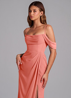 Azazie Johana Jurken voor bruidsmeisjes Converteerbaar Jurk van Chiffon met Zeemeermin Off the Shoulder Zalm Roze image5