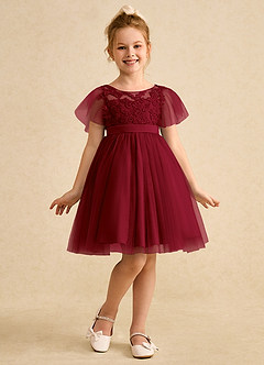 Azazie Queenie Flower Girl Dresses Burgundy A-Line Lace Dress image3