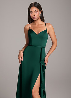 Azazie Naeem Bridesmaid Dresses Emerald A-Line Stretch Satin Dress image2