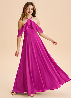 Azazie Tessabelle Junior Robe Trapèze en Mousseline de soie Épaule décolletée Fuchsia image4