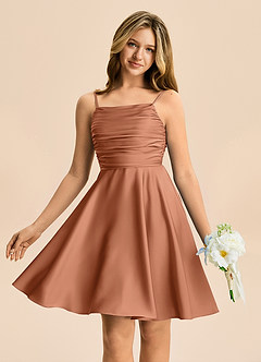 Azazie Miko Junior Vestido de Bronceador de Satén Elástico de Corte en A con Plisado image1