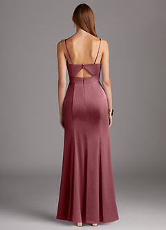 Azazie Shania Final Sale Desert Rose Sheath V-Neck Pleated Stretch Satin Dress image2