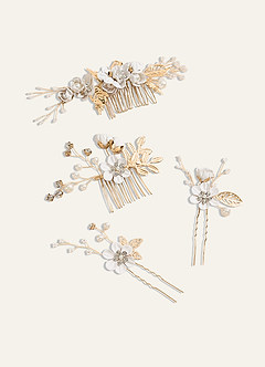 front Zestaw grzebieni do włosów w kolorze niebieskim z motywem kwiatowym