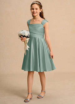 Azazie Budle Girls Formal Flower Girl Dresses Silver Sage A-Line Pleated Matte Satin Dress image5
