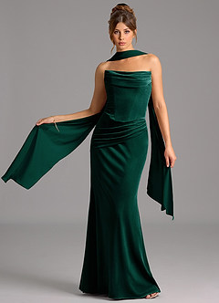 Azazie Sorrel Bridesmaid Dresses Emerald Mermaid Corset Velvet Convertible Dress image1