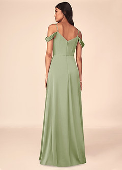 Azazie Ocean Bridesmaid Dresses Dusty Sage A-Line V-Neck Pleated Stretch Satin Dress image2
