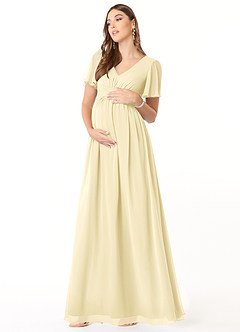 Azazie Verna Maternity Bridesmaid Dresses A-Line V-Neck Ruched Chiffon Floor-Length Dress image3