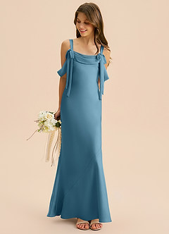 Azazie Bellalina Junior Syrena Pofałdowany Satyna elastyczna Długość podłogi Młodsza druhna Sukienka image4