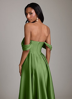 Azazie Loisa Abiti da Damigella Abito A-Line in Raso Elasticizzato a Spalla Scoperta Basilico image4