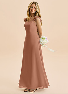 Azazie Mavie Junior Abito A-Line in Chiffon Increspato Bronzo image3