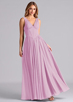 Azazie Delmie Final Sale Candy Pink A-Line Corset Chiffon Dress image3