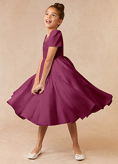 Azazie Anirra Flower Girl Dresses Mulberry Ball-Gown Pleated Matte Satin Dress image2