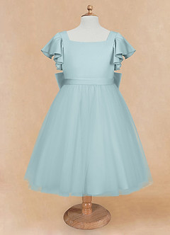 Azazie Kaeya Flower Girl Dresses Mist A-Line Bow Tulle Dress image5