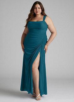 Azazie Jesaphine Bridesmaid Dresses Ink Blue Sheath Ruched Mesh Dress image6