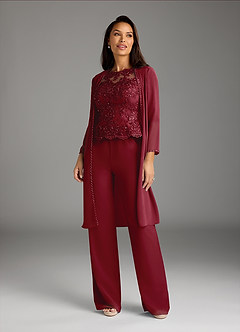 Azazie Florida Mother of the Bride Dresses Burgundy Jumpsuit/Pantsuit Sequins Chiffon Dress image1