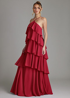 Azazie Deena Bridesmaid Dresses Scarlet A-Line Ruched Chiffon Dress image5