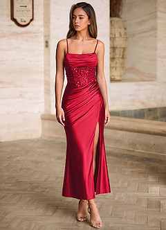 Viviannella Red Sequin Embroidery Stretch Satin Wedding Guest image4