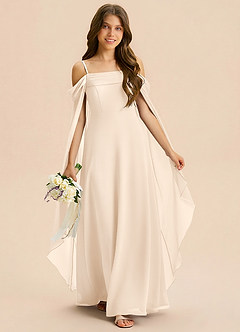 Azazie Moana Junior Linia A Pofałdowany Szyfon Długość podłogi Młodsza druhna Sukienka image3