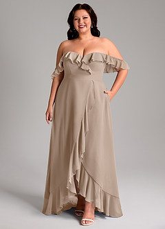 Azazie Lyra Bridesmaid Dresses Taupe A-Line Chiffon Convertible Dress image11