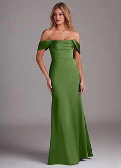 Azazie Saige Vestidos de damas de honor Vestido de Albahaca de Satén Elástico de Corte Recto con Vestidos sin tirantes image4