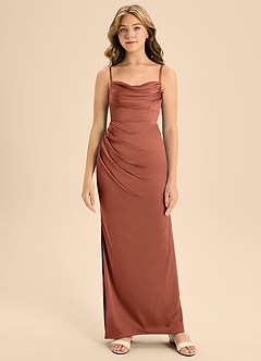 Azazie Mai Junior Robe Trapèze en Satin extensible Encolure en Forme de Cœur Argile image5