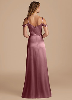Azazie Ocean Bridesmaid Dresses Vintage Mauve A-Line Off the Shoulder Metallic Satin Dress image2