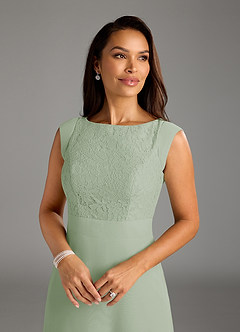 Azazie Bettina Mother of the Bride Dresses Dusty Sage A-Line Lace Chiffon Dress image4