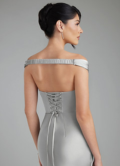 Azazie Stella Bridesmaid Dresses Silver Sheath Corset Stretch Satin Convertible Dress image9