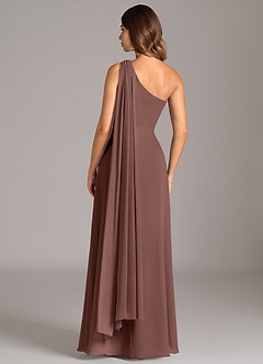 Azazie Tella Bridesmaid Dresses Espresso A-Line One Shoulder Chiffon Dress image6