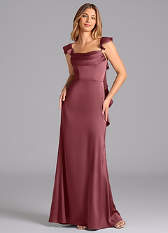 Azazie Adi Robes de demoiselle d'honneur Robe Trapèze en Satin extensible Plissée Rose Du Désert image4