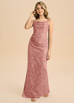 Azazie Mai Junior Rosette Sheath Pleated Floral Burnout Dress image6