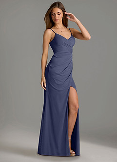 Azazie Maci Robes de demoiselle d'honneur Robe Fourreau en Maille Plissée Bleu Orageux image3