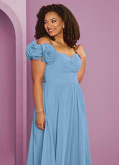 Barbie ♥ Azazie Vestidos de damas de honor Vestido de Azul Acero de Gasa de Corte en A Convertible con Vestidos sin tirantes image13