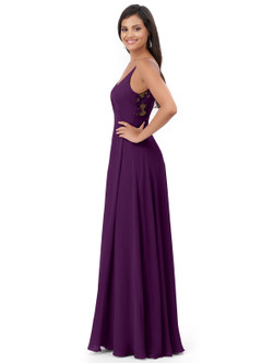 Azazie Lennon Bridesmaid Dresses Grape A-Line Lace Chiffon Dress image3
