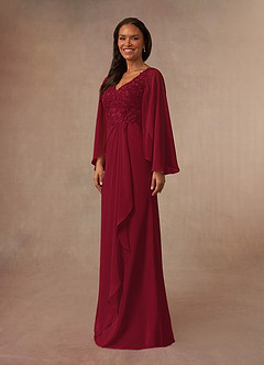 Azazie Perry Abiti per la Madre della Sposa Abito Sirena in Chiffon con Scollo a V in Pizzo Borgogna image2