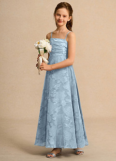 Azazie Pebbles Girls Formal Flower Girl Dresses Sky Blue A-Line Pleated Floral Burnout Dress image5