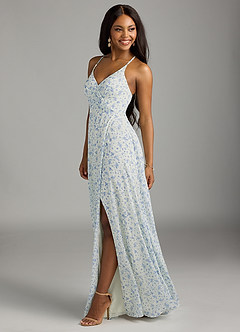 Azazie Davis Bridesmaid Dresses Blue And White Ditsy Floral A-Line V-Neck Chiffon Dress image5