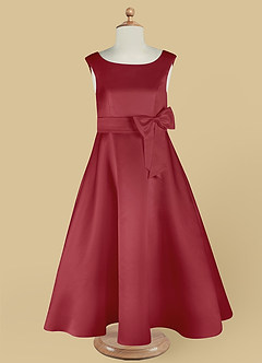 Azazie Lindy Flower Girl Dresses Pomegranate A-Line Pleated Matte Satin Dress image13