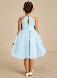 Azazie Honey Flower Girl Dresses Sky Blue A-Line Beaded Matte Satin Dress image2