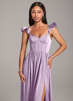 Azazie Denisse Bridesmaid Dresses Frosted Lilac A-Line Ruched Stretch Satin Dress image6