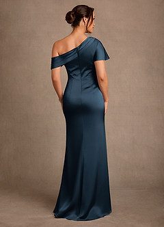 Azazie Rutha Kleider für die Brautmutter Etui One-Shoulder Stretch-Satin Kleid Dunkelmarine image2