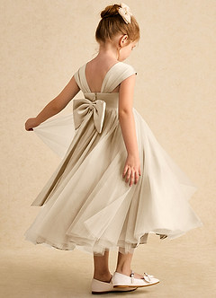 Azazie Chickadee Flower Girl Dresses Champagne Ball-Gown Sweetheart Neckline Matte Satin Dress image1